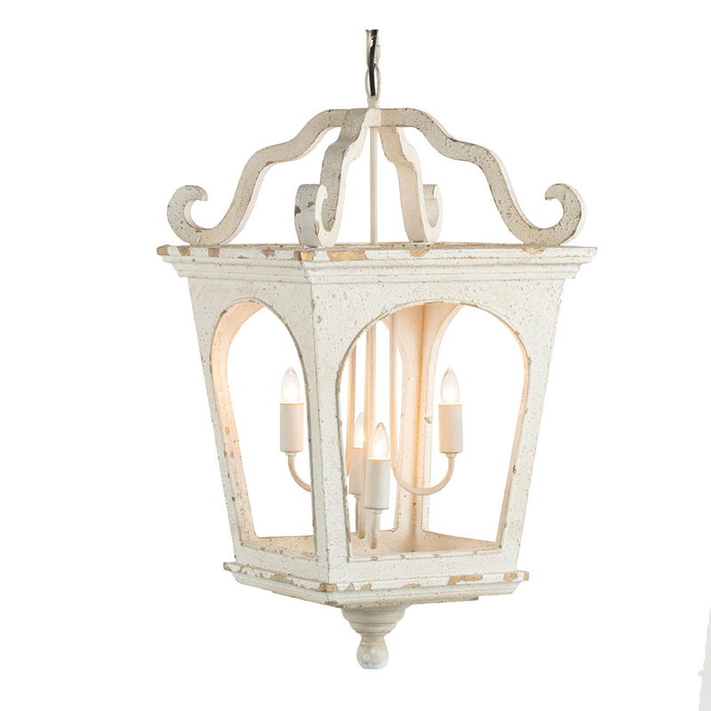 4 Light Wood Chandelier, Hanging Light Fixture With Adjustable Chain For Kitchen Dining Room Foyer, Bulb Not Included - Cream White