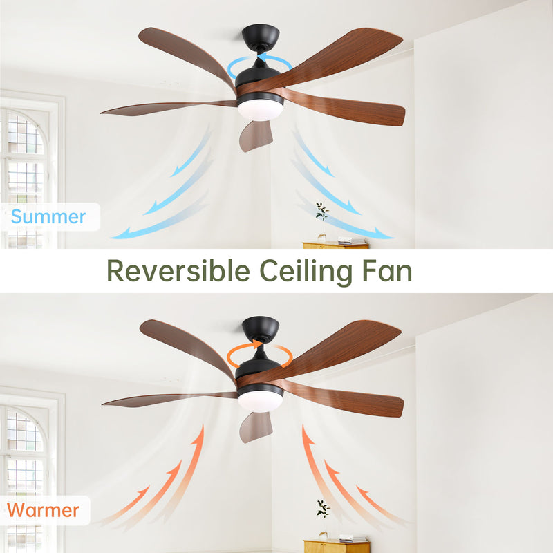 Modern Ceiling Fan With 3 Color Dimmable Light 5 ABS Blades Smart Remote Control Reversible Dc Motor