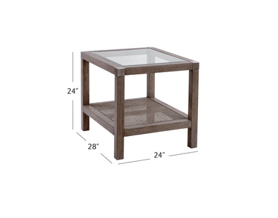 Calum - End Table - Driftwood Gray/Cane/ Brushed Nickel