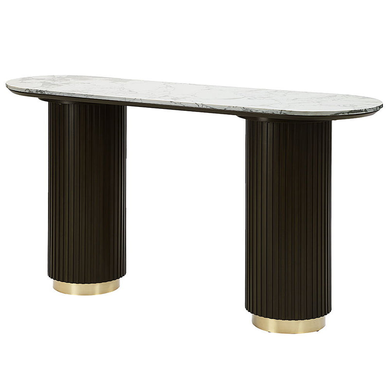 Clayten - Sofa Table - White Natural Marble Top & Espreeso Finish