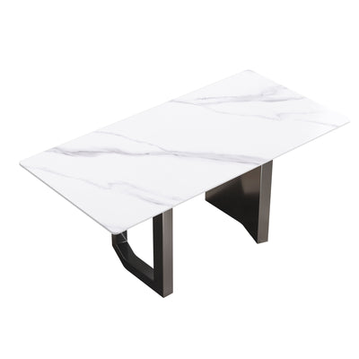 70.87" Modern Artificial Stone White Straight Edge Black Metal Leg Dining Table - White / Black