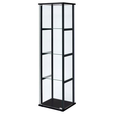 Cyclamen - 4-Shelf Clear Glass Curio Display Cabinet - Black