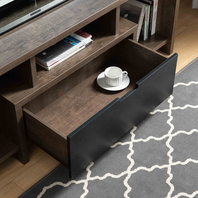 Two Toned Modern TV Stand With Three Shelves, Large Drawer - Walnut Oak / Black