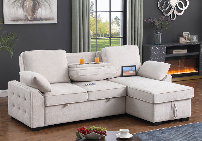 Mackenzie - Chenille Fabric Sleeper Sectional With Right-Facing Storage Chaise