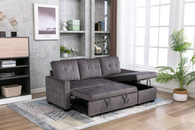 Reversible Sectional Storage Sleeper Sofa Bed, L-Shape 2 Seat Sectional Chaise With Storage, Skin-Feeling Velvet Fabric