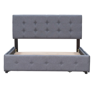 Upholstered Platform Bed With Classic Headboard And 4 Drawers, No Box Spring Needed