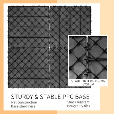 Plastic Interlocking Deck Tiles (Pack Of 44), Patio Flooring Outdoor Waterproof All Weather Use For Garden, Poolside Front / Back Yard - Light Gray