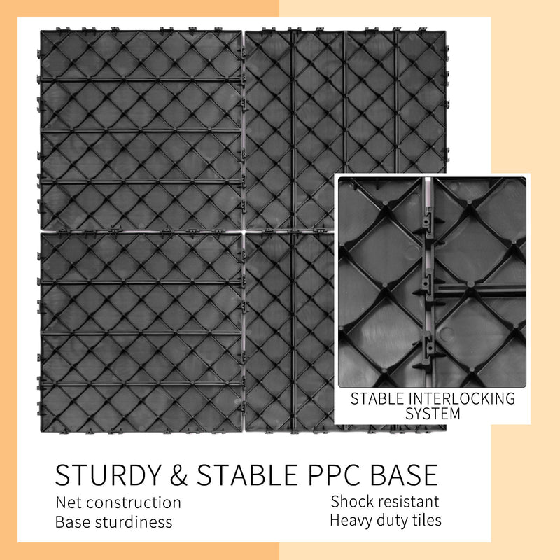 Plastic Interlocking Deck Tiles (Pack Of 44), Patio Flooring Outdoor Waterproof All Weather Use For Garden, Poolside Front / Back Yard - Light Gray