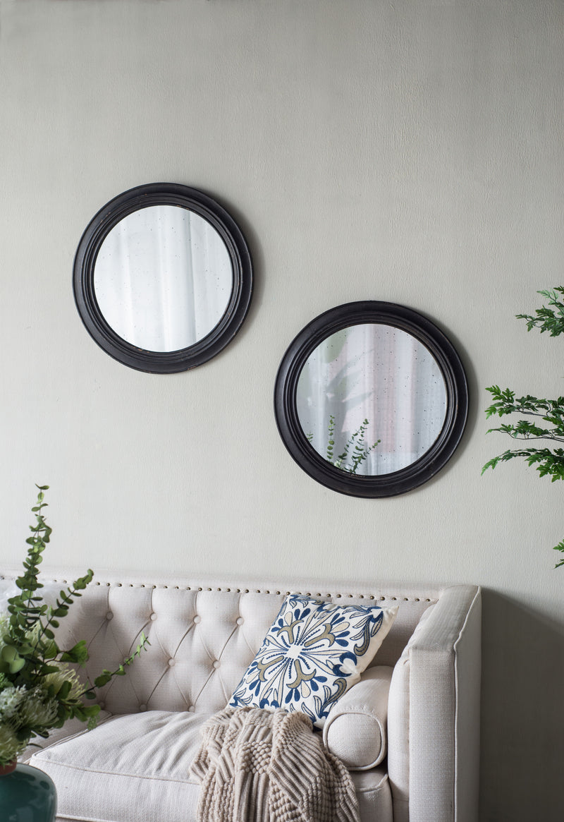 Circle Wall Mirror With Wooden Frame, Antique Classic Accent Mirror - Black