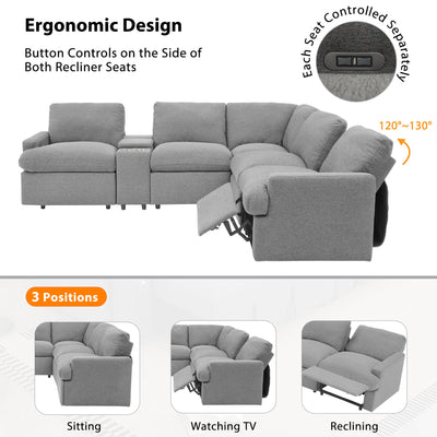 Power Recliner Corner Sofa Home Theater Reclining Sofa Sectional Couches With Storage Box, Cup Holders, USB Ports And Power Socket For Living Room