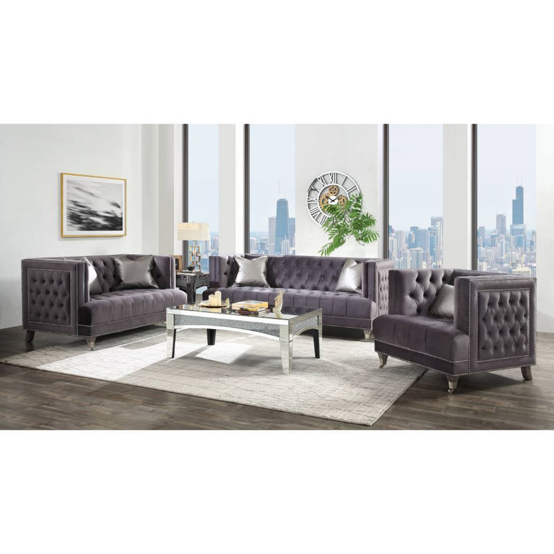 Hegio - Sofa - Gray Velvet - Grand Furniture GA