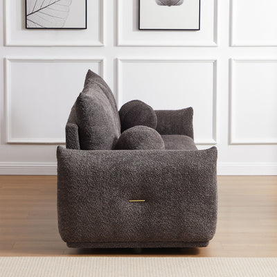 Lamb's Wool 2-Seater Cushion Sofa 90'' Comfortable Sofa For Living Room Bedroom And Other Casual Spaces Lamb's Wool Sofa With 2 Cushions And 2 Ball Pillows