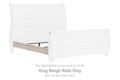 Willowton - Whitewash - King Sleigh Rails with Faux Plank Design