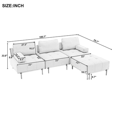 L-Shape Sectional Sofa 3 Seater Couches With A Removable Ottoman, Comfortable For Living Room