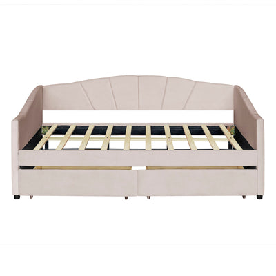 Upholstered Daybed With Two Drawers And Wood Slat