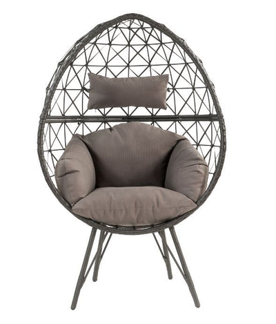 Aeven - Patio Lounge Chair - Light Gray Fabric & Black Wicker - Grand Furniture GA