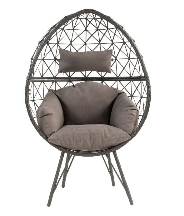 Aeven - Patio Lounge Chair - Light Gray Fabric & Black Wicker - Grand Furniture GA