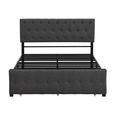 Full Size Storage Bed Metal Platform Bed With A Big Drawer - Gray