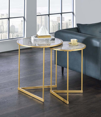 Garo - Accent Table - Faux Marble & Gold Finish - Grand Furniture GA