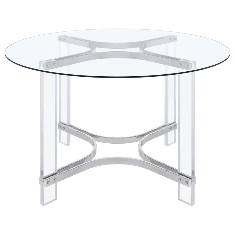 Adino - Round Glass Top Acrylic Dining Table - Chrome