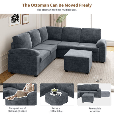 Modern Velvet Sectional Sofa Set, Large U Shaped Upholstered Corner Couch With Ottoman, Armrest Pillow, 6 Seat Indoor Furniture For Living Room