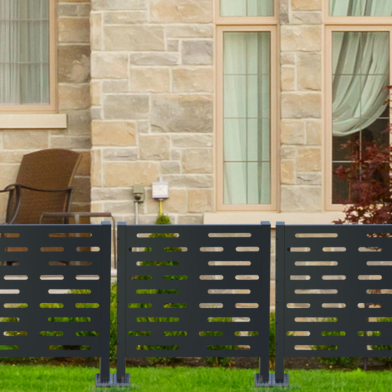 Air Conditioner Fence For Outdoor Units, Metal Privacy Fence Cover, Perfect To Conceal Air Conditioning Units, 3 Fence Panel - Charcoal