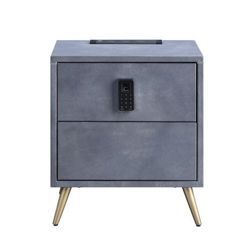 Doris - Nightstand - Gray Top Grain Leather - Grand Furniture GA