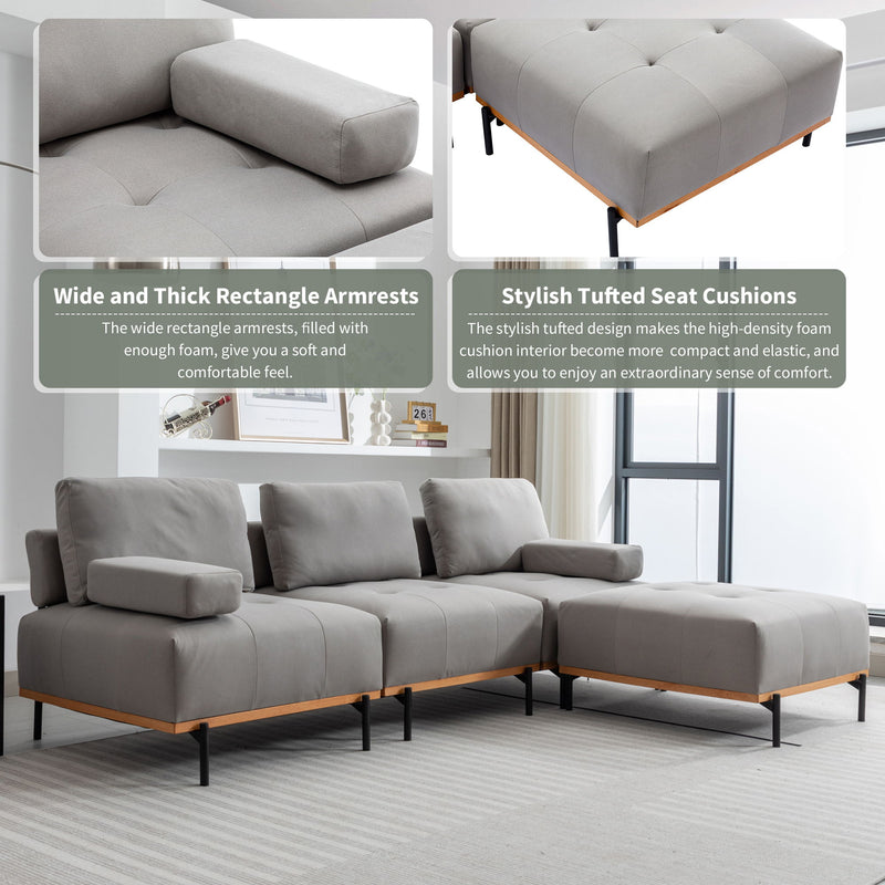 L-Shape Sectional Sofa 3 Seater Couches With A Removable Ottoman, Comfortable For Living Room