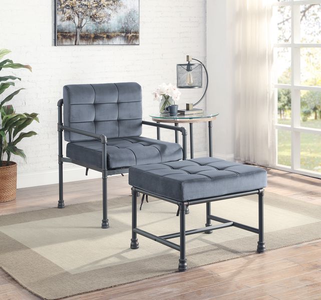 Brantley - Ottoman - Gray Velvet & Sandy Gray Finish - Grand Furniture GA