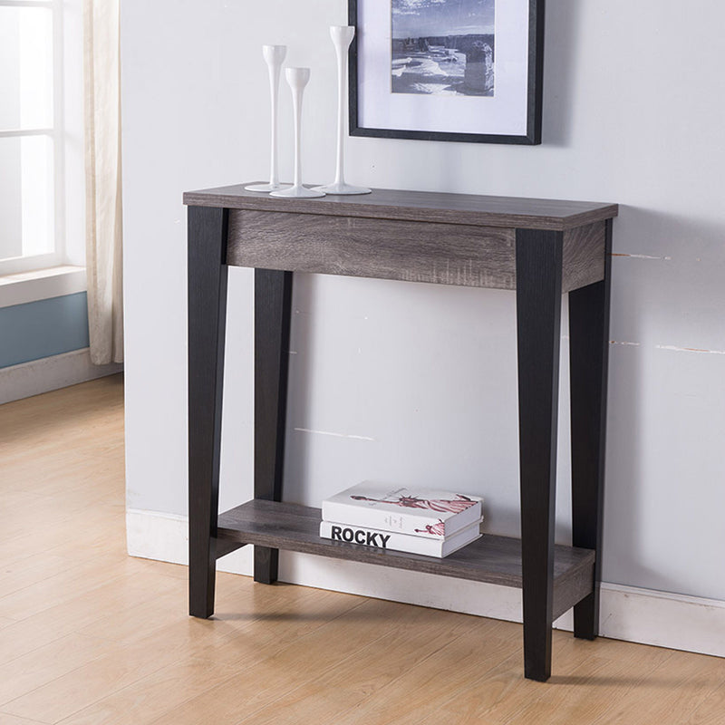 Home, Elegant Console Table, Display Table With Drawer And Bottom Shelf - Distressed Gray / Black