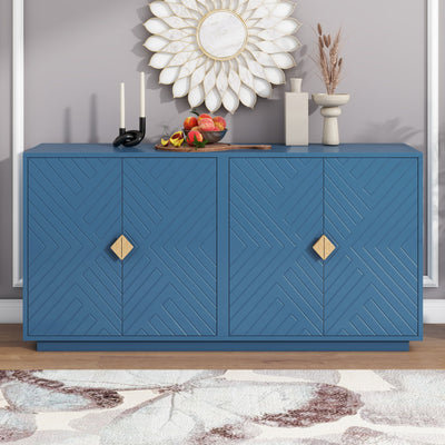 Modern Functional Large Storage Space Sideboard With Wooden Triangular Handles And Adjustable Shelves For Living Room And Dining Room