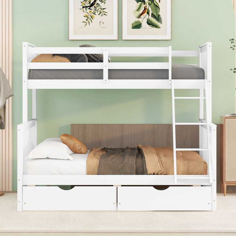 Twin Over Full Bunk Bed With Ladders And Two Storage Drawers