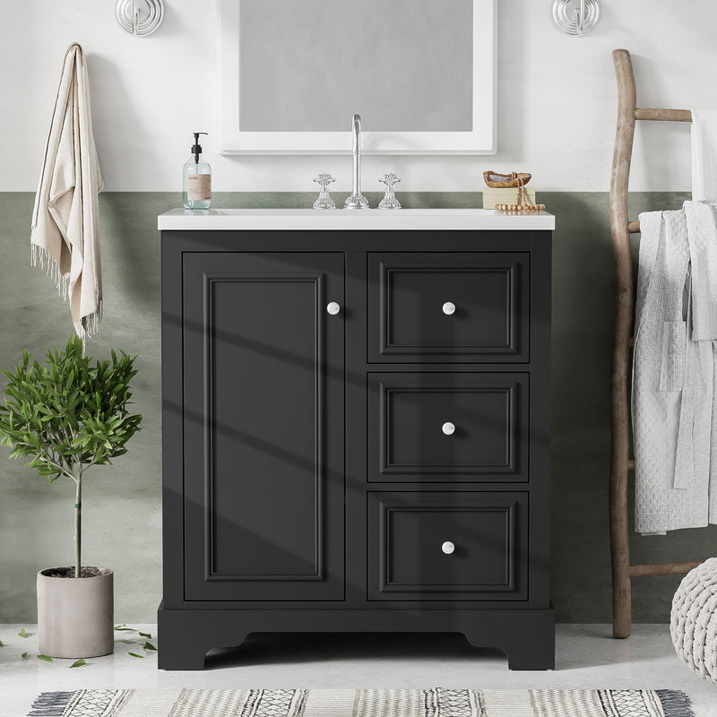 Bathroom Vanity Cabinet With Ceramic Basin, 3 Drawers And Adjustable Shelves