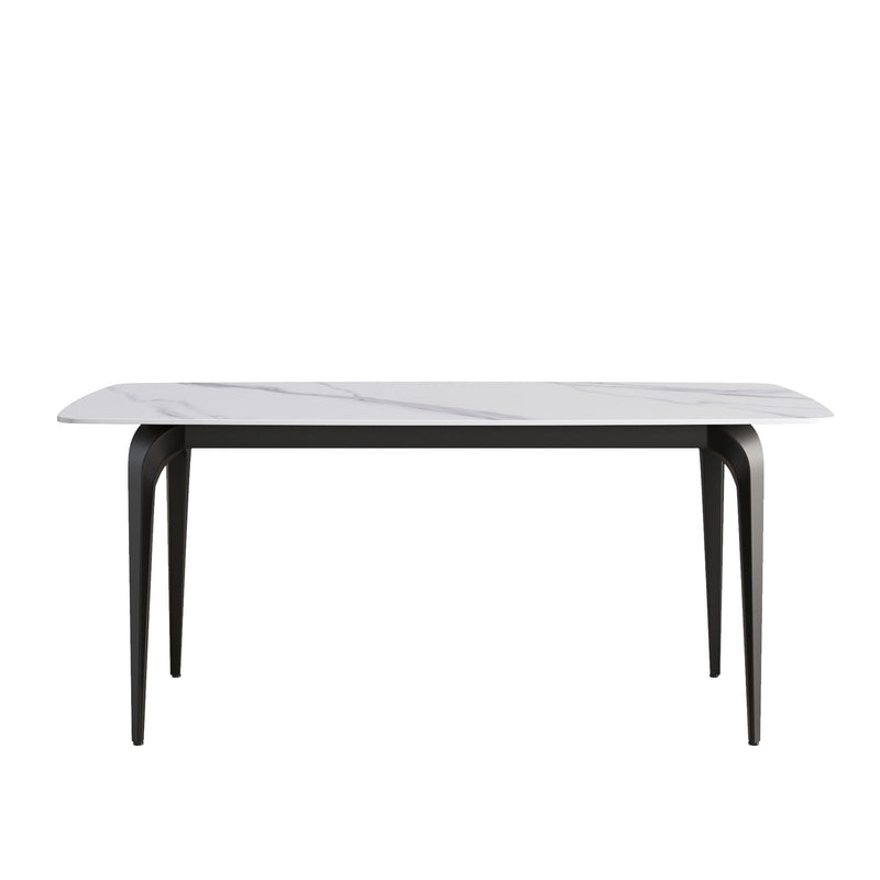 70.87" Modern Artificial Stone Curved Black Metal Leg Dining Table, Can Accommodate 6-8 People - White / Black