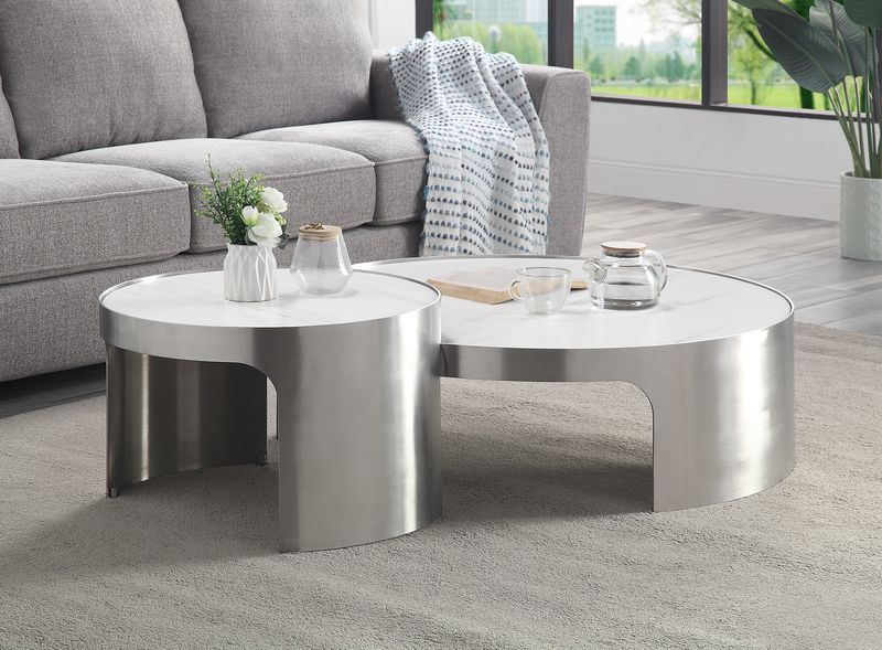 Abilene - Coffee Table - Marble & Brush Silver Finish - Grand Furniture GA