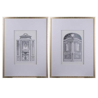 Fake Pencil Architectual Wall Art, Wall Decor Accent (Set of 2) - Silver