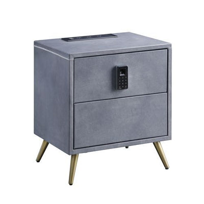 Doris - Nightstand - Gray Top Grain Leather - Grand Furniture GA