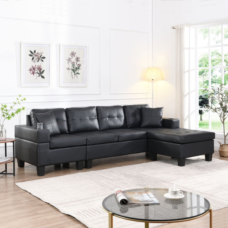 Sectional Sofa For Living Room With L Shape Chaise Lounge, Cup Holder And Left Or Right Hand Chaise Modern 4 Seat