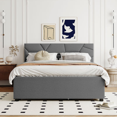 Upholstered Platform Bed With Brick Pattern Headboard And Twin Long Size Trundle