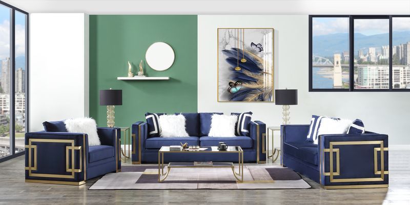 Virrux - Sofa - Blue Velvet & Gold Finish - Grand Furniture GA