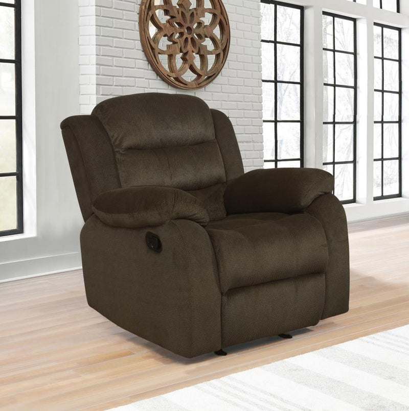 Rodman - Upholstered Padded Arm Glider Recliner - Olive Brown