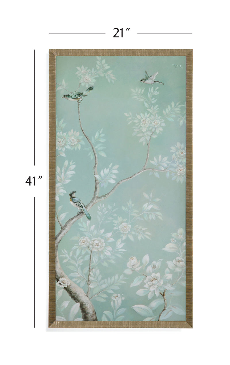 Birds & Flowers I - Framed Print - Light Blue