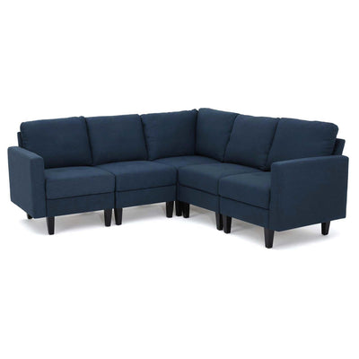 Comfy 5 Pieces L Shaped Sofa With Wooden Legs, Modern Side Chairs For Living Room