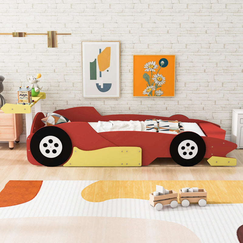 Twin Size Race Car-Shaped Platform Bed With Wheels