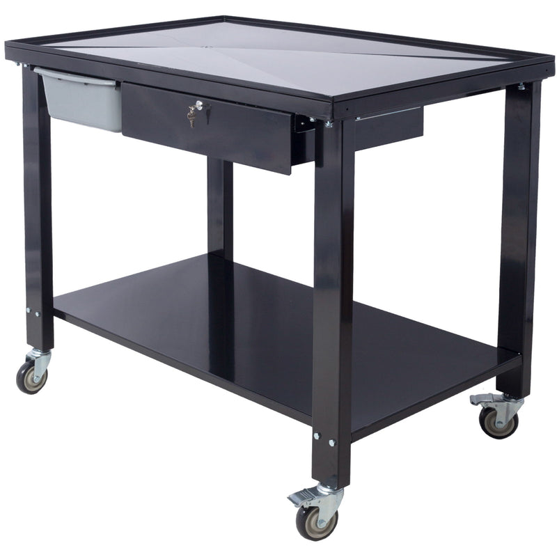 Transmission Teardown Work Station 1 / 2 Ton Capacity Sloping Drain Table Locking Drawer Removable Drain Basin Full-Width Lower Shelf Four 4" Caster Wheels