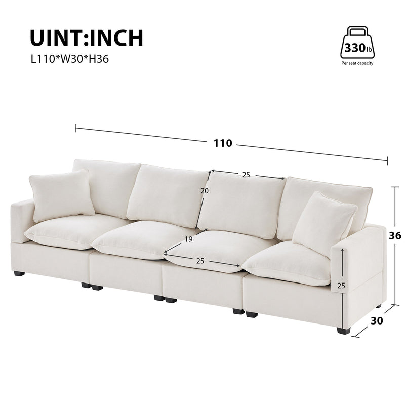 Modern Modular Sofa, 4 Seat Chenille Sectional Couch Set With 2 Pillows Included, Freely Combinable Indoor Funiture For Living Room, Apartment, Office