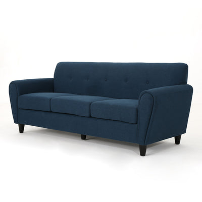 Comfy 3 Seat Sofa With Wooden Legs, Modern Style For Living Room And Study - Navy Blue