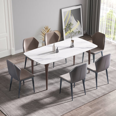 70.87" Modern Artificial Stone Curved Metal Leg Dining Table, Can Accommodate 6-8 People