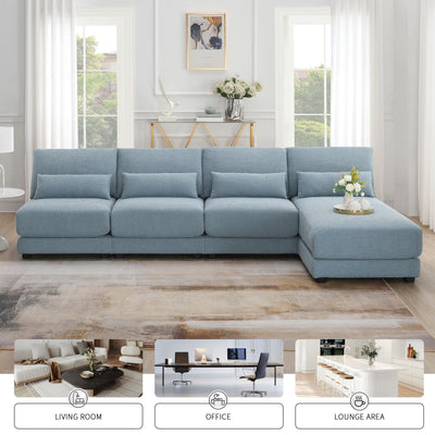 Oversized Deep Seat Sectional Sofa With Reversible Chaise, Loop Yarn Fabric 5-Seat Armless Indoor Furniture, Convertible L-Shaped Couch For Living Room, Apartment