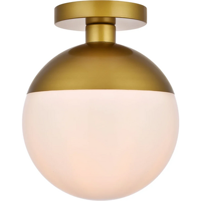 Elegant Lighting Eclipse Single Light 10" Wide Semi-Flush Globe Ceiling Fixture with Frosted Glass LD6066BR.